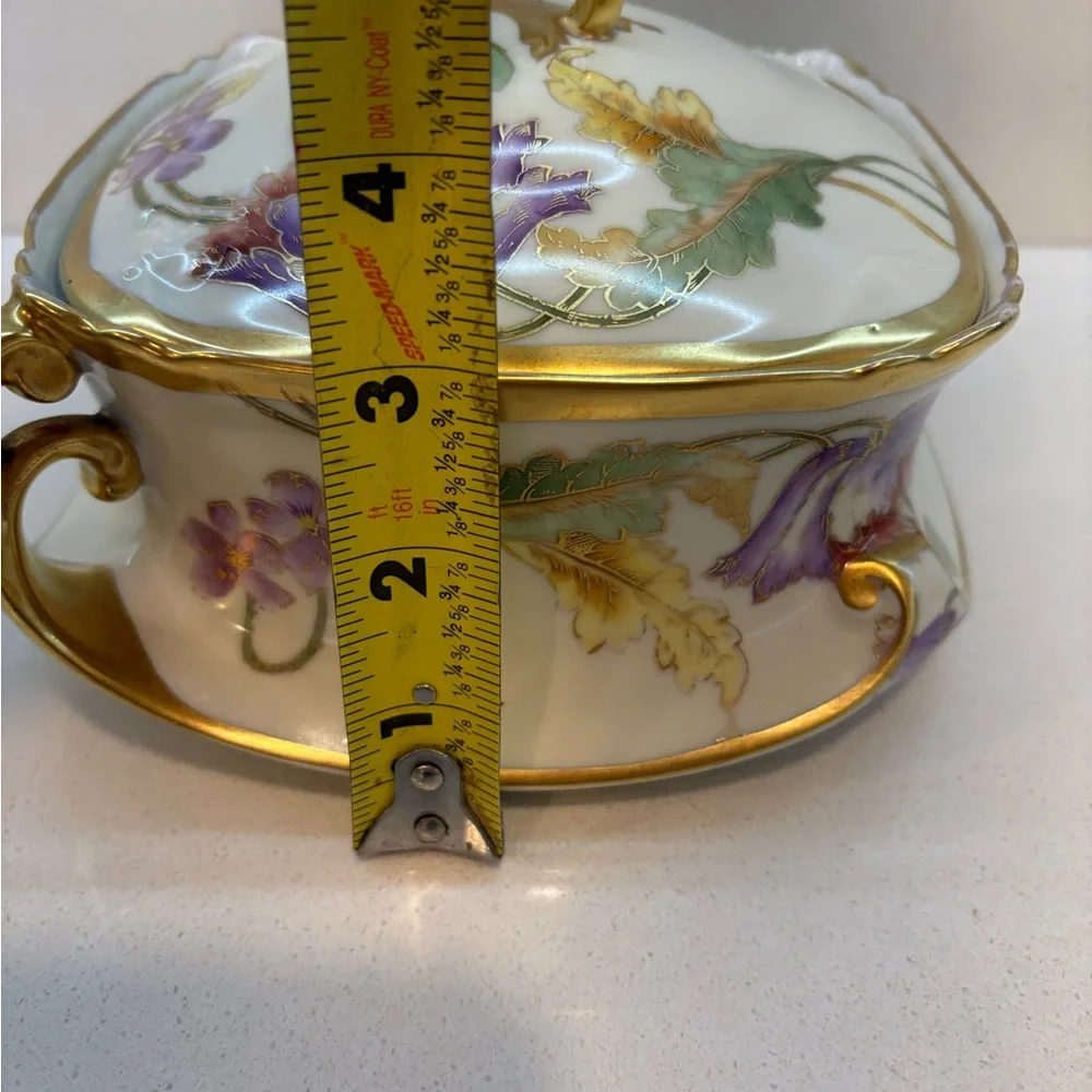 Vintage Rare Find Limoges Gold and Purple Floral Dish with Lid